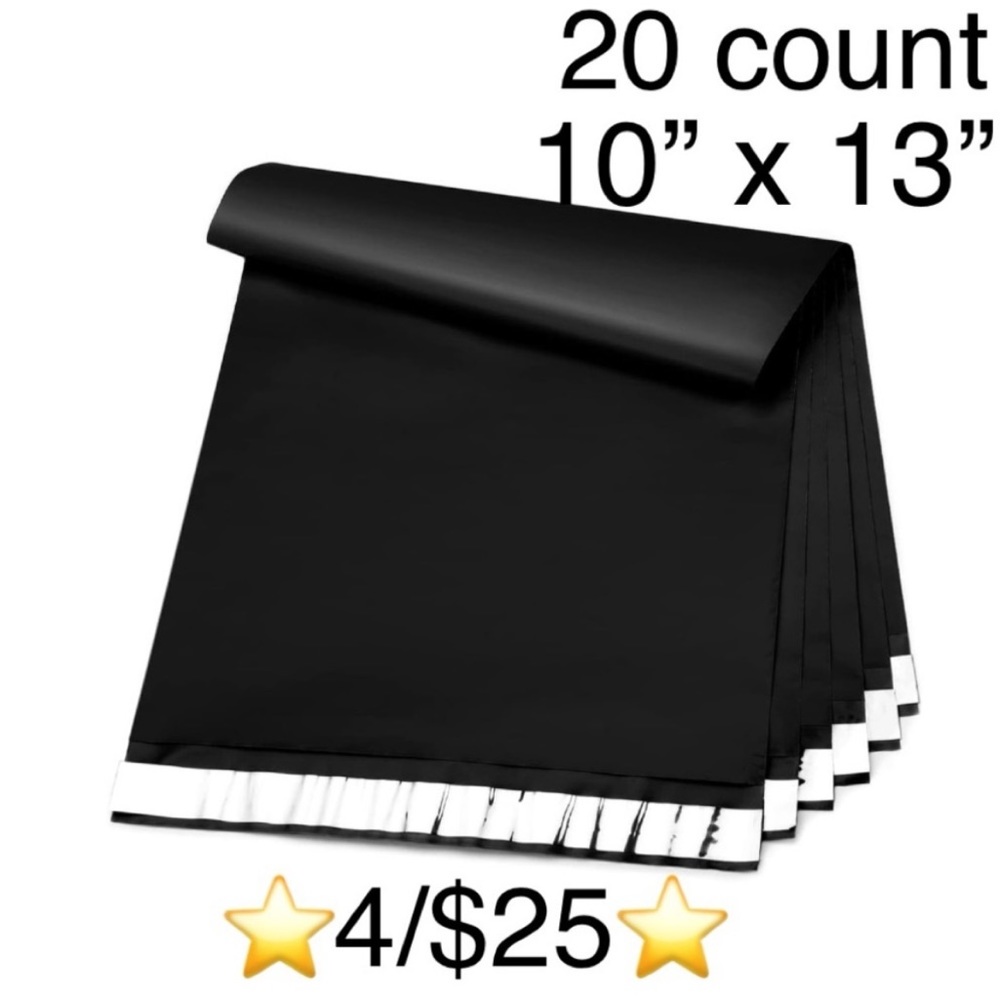 20 count 10” x 13” Black Poly Mailers - Waterproof, Self-Sealing, Durable